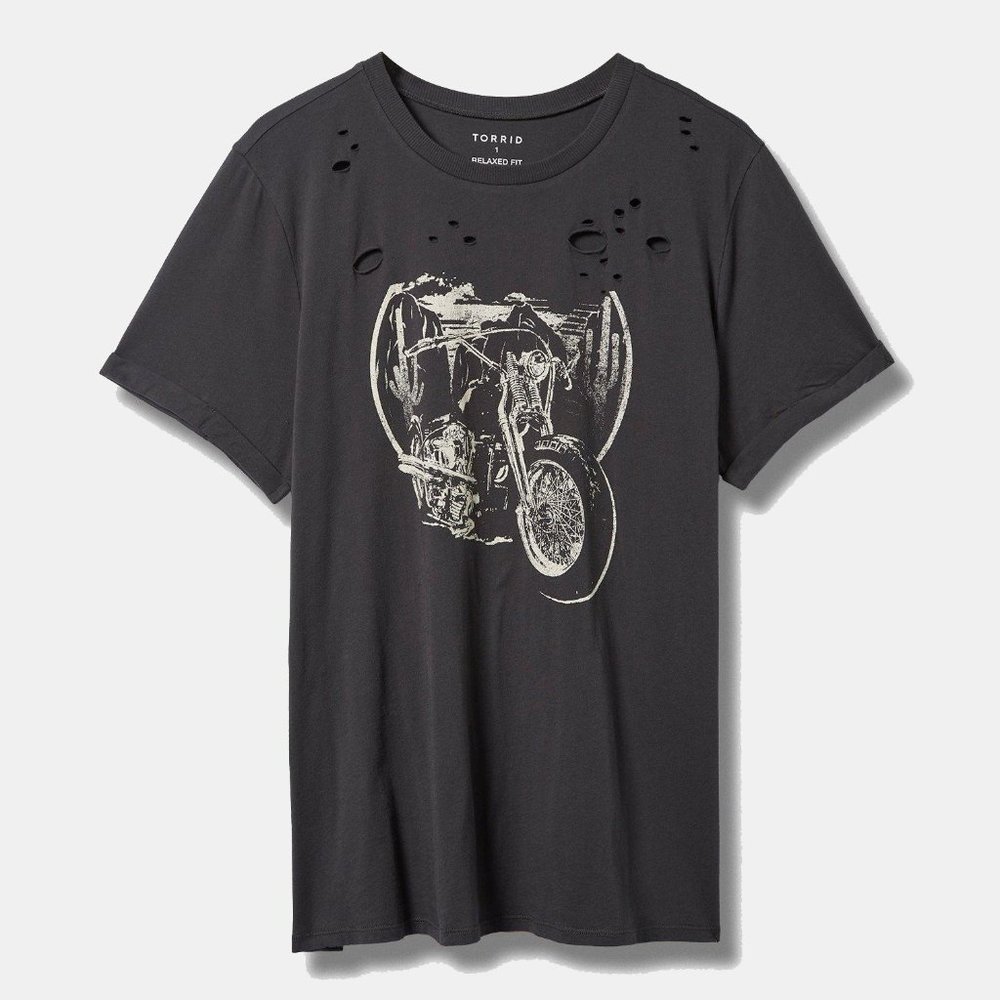 NWT Torrid 3 Motorcycle Biker Relaxed Fit Cotton Destructed Tee Charcoal